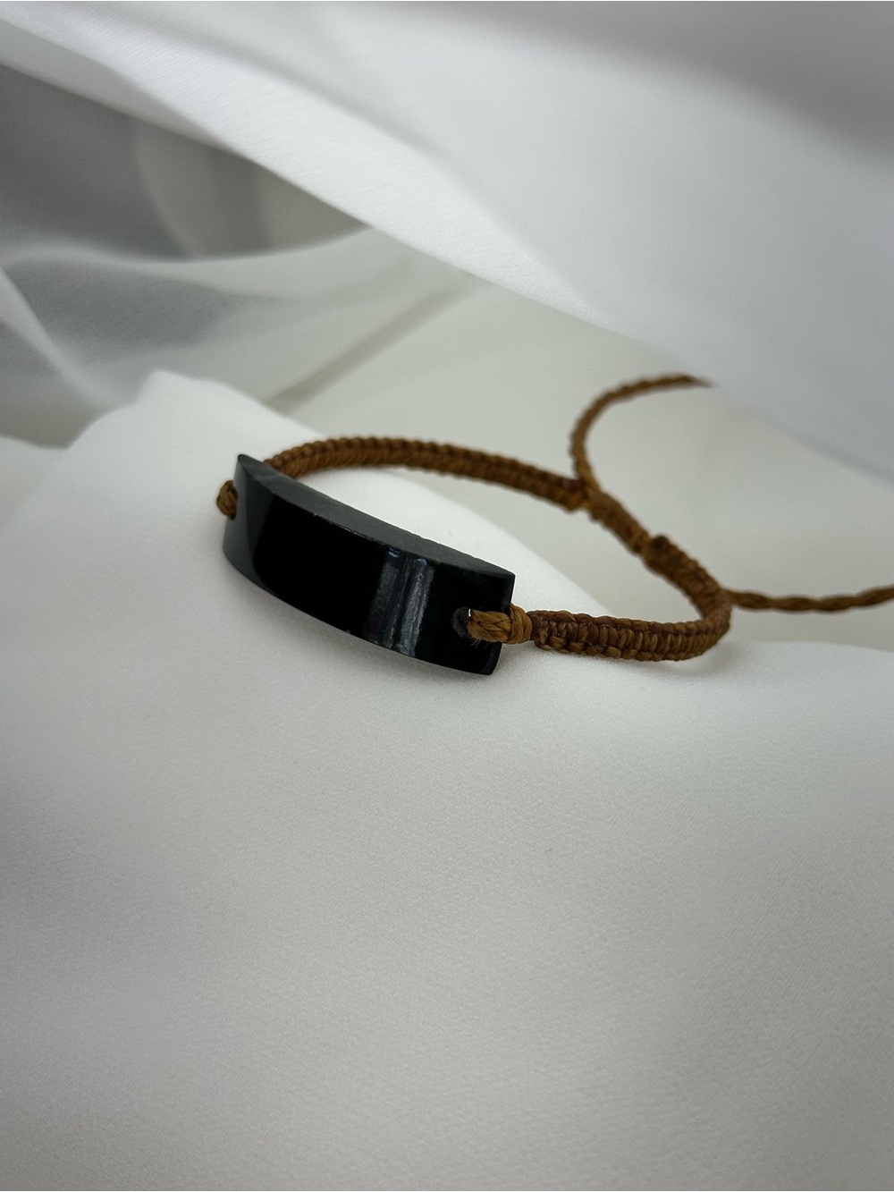 Handmade Guatemalan Black Jade Bracelet Adjustable Tan Cord
